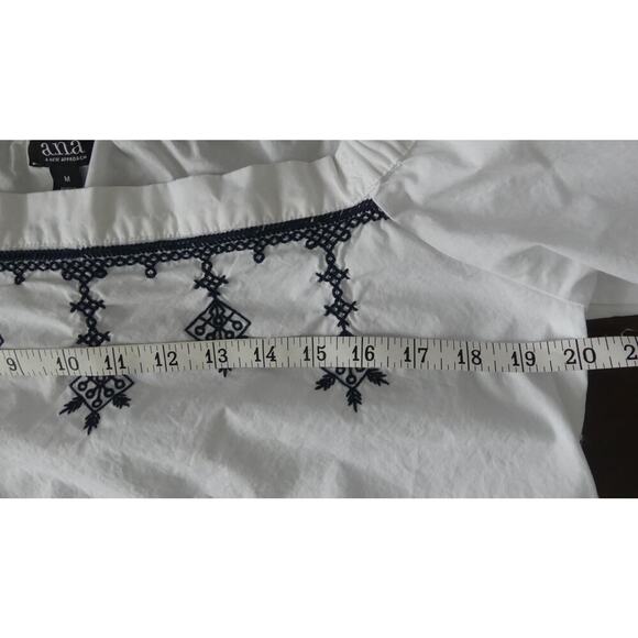 Ana Off Shoulder White Cotton Top Embroidered Bell Sleeve Flowy Shirt Size M - Picture 7 of 9